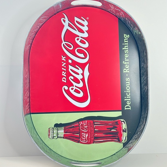 Drink Coca-Cola Delicious Refreshing Galvanized Tin Serving Tray w/ Handles - Picture 4 of 12
